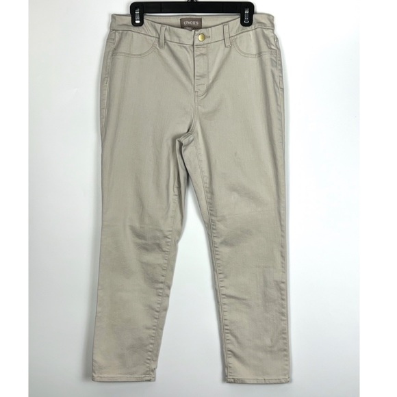 Chico’s Cotton Stretch So Slimming Ankle Pants Women’s  Beige Tan Sz: 1 (M/8) - Picture 1 of 13